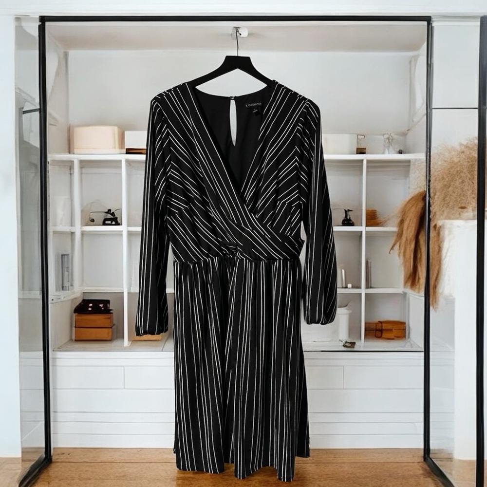 Lane Bryant Black and‎ White Striped Long Sleeve Dress 14